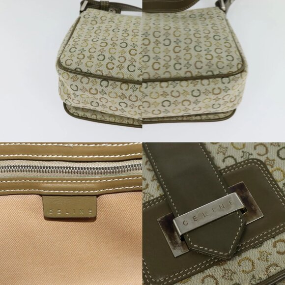 CELINE C Macadam Canvas Shoulder Bag Beige Brown Silver Auth gh040 - Picture 12 of 14